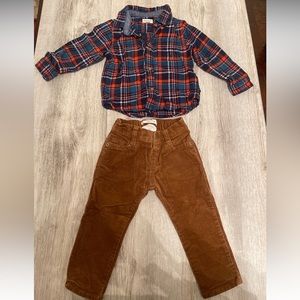 Gymboree 18-24 Months Boys Outfit flannel top and Corduroy pants